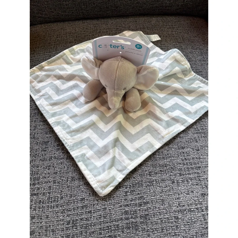 Carters Gray Elephant Chevron Baby Security Blanket Lovey Plush 67258 New